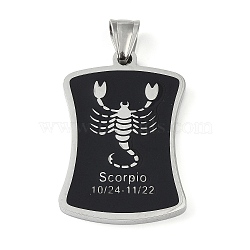 304 Stainless Steel Pendants, with Enamel, Stainless Steel Color, Rectangle with Constellation, Scorpio, 39x26x3mm, Hole: 7x3mm(STAS-O008-01J)