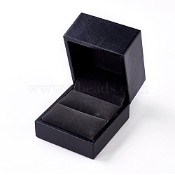 Plastic Jewelry Boxes, Covered with Imitation Leather, Rectangle, Black, 6x6.5x5cm(LBOX-L003-B02)