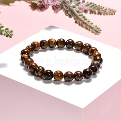 Natural Tiger Eye Beaded Stretch Bracelets, Round, 2 inch(5.2cm), Bead: 8mm(B072-7)