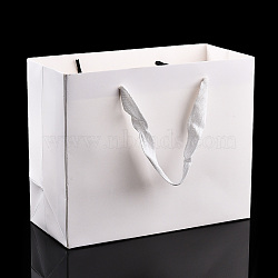 Rectangle Paper Bags with Rope Handles, for Gift Bags and Shopping Bags, White, 22x10x18cm(CARB-L011-02A-06)