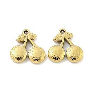 304 Stainless Steel Pendants, Cherry Charm, Real 14K Gold Plated, 17.5x17.5x3.5mm, Hole: 1.8mm