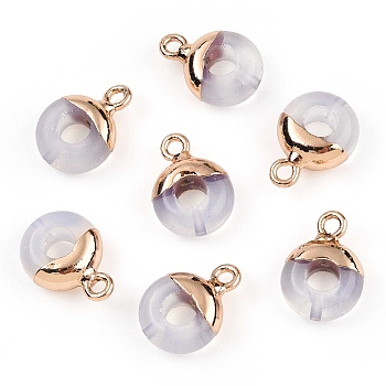 Synthetic Opalite Flat Round/Donut Charms, with Rack Plating Golden Tone Brass Loops, 14x10mm