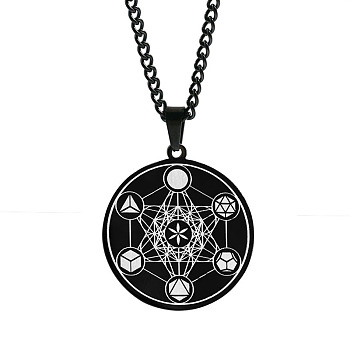 Stainless Steel Flower of Life Metatron Angel Solomon Pendant Necklaces, Twisted Chain Necklaces