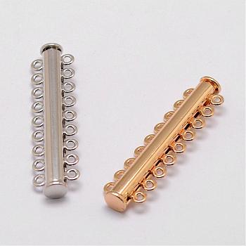 Alloy Magnetic Slide Lock Clasps, 9-Strand, 18-Hole, Tube, Mixed Color, 52x13.5x7mm, Hole: 2mm