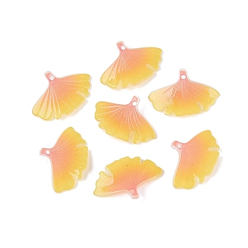 Heat Shrink Acrylic Pendants, Ginkgo Leaf Charms, Gold, 14~14.5x20.5~21x3~4mm, Hole: 1mm