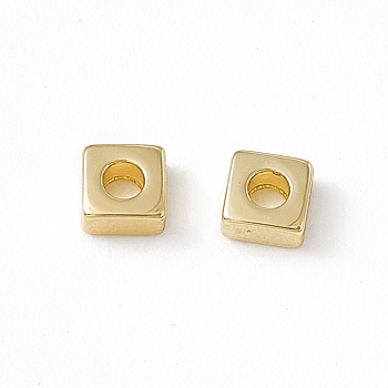 Brass Beads, Square, Real 18K Gold Plated, 3x3x1.5mm, Hole: 1.4mm