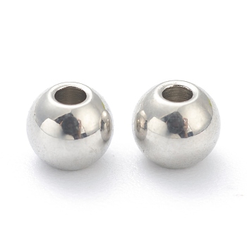 202 Stainless Steel Beads, Round, Stainless Steel Color, 4x3.5mm, Hole: 1.2mm