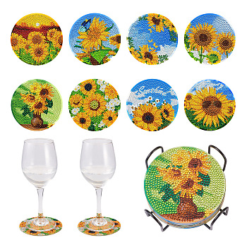 5D DIY Diamond Painting Cup Mat Kits, with Iron Coaster Holder, Resin Rhinestones, Diamond Sticky Pen, Tray Plate and Glue Clay, Flower Pattern, Flower Pattern: 100x2mm