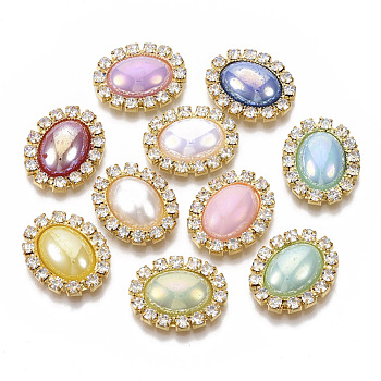 Alloy Cabochons, with Crystal Rhinestone & ABS Plastic Imitation Pearl, Oval, Golden, Mixed Color, 20.5x16.5x5.5mm