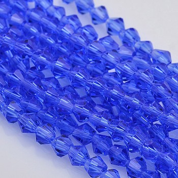 Faceted Bicone Glass Beads Strands, Royal Blue, 3.5x3mm, Hole: 1mm, about 113~115pcs/strand, 36~36.5cm