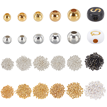 CHGCRAFT Brass Spacer Beads, with Acrylic Beads, Golden & Silver, 2600pcs/box