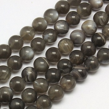Natural Black Moonstone Beads Strands, Round, 10mm, Hole: 1mm, about 39pcs/strand, 15.7 inch