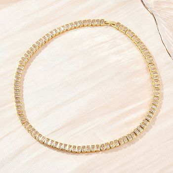 6MM Brass Pave Clear Cubic Zirconia Rectangle Tennis Necklaces, Cadmium Free & Lead Free, Rack Plating, Long-Lasting Plated, Real 18K Gold Plated, 16.22 inch(41.2cm)