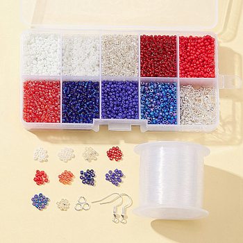 DIY Independence Day Earring Making Kit, Including Glass Seed Beads, Brass Crimp Beads & Jump Rings, Iron Earring Hooks, Mixed Color