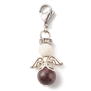 Natural Garnet & Lava Rock Bead Pendants, with Tibetan Style Alloy Beads, Wing, 39.5mm