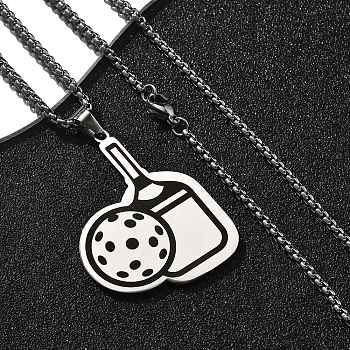 201 Stainless Steel Pickleball Paddle Pendant Box Chain Necklaces for Women Men, Non-Tarnish, Stainless Steel Color, 23.74 inch(60.3cm)