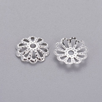 Iron Bead Caps, Multi-Petal, Silver Color Plated, 9mm, Hole: 1.5mm
