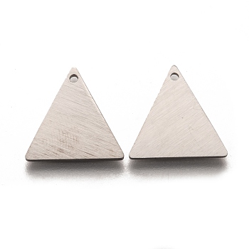 304 Stainless Steel Pendants, Stamping Blank Tag, Laser Cut, Double Side Drawbench Effect, Triangle, Stainless Steel Color, 15x15x1mm, Hole: 1.2mm