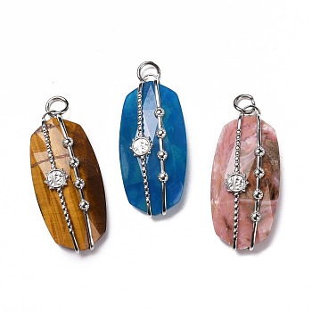 Natural Gemstone Pendants, with Stainless Steel Color Tone 304 Stainless Steel Findings, Mixed Dyed and Undyed, Oval, 41.5x19x8mm, Jump Ring: 7x1.2mm, Inner Diameter: 4.6mm