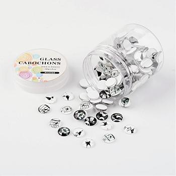 Glass Cabochons, Retro Black and White Picture Printed, Half Round/Dome, Mixed Color, 10x3.5~4mm, about 200pcs/box