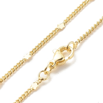 Brass Curb Chains with Star Necklace for Women, Cadmium Free & Lead Free, Real 18K Gold Plated, 17.72 inch(45cm)