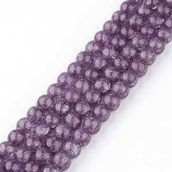 Synthetic Crackle Quartz Beads Strands, Round, Dyed, Purple, 6mm, Hole: 1mm, about 69pcs/strand, 15~15.3 inch