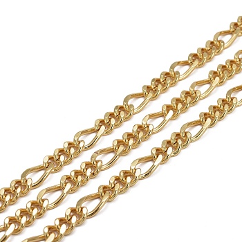 Brass Figaro Chains, with Spool, Long-Lasting Plated, Soldered, Real 18K Gold Plated, 7x6x2mm, 11.5x6x2mm, about 16.4 Feet(5m)/roll