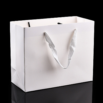 Rectangle Paper Bags with Rope Handles, for Gift Bags and Shopping Bags, White, 22x10x18cm