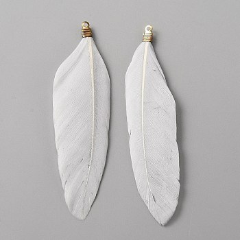 Feather Big Pendants, with Golden Iron Findings, Gray, 72~82x14~19x1.7mm, Hole: 1.2mm