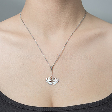 201 Stainless Steel Hollow Ginkgo Leaf Pendant Necklace(NJEW-OY001-64)-2