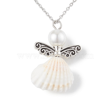 Angel Alloy and Spiral Shell Pendant Necklaces(NJEW-JN04841)-4