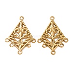 Vintage Style 304 Stainless Steel Links, Golden, Rhombus with Flower, 38.5x28.5x2mm, Hole: 2mm(SA-CBAAA70-02A-G)