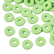 Handmade Polymer Clay Beads, Disc/Flat Round, Heishi Beads, Light Green, 6x1mm, Hole: 2mm, about 23500pcs/1000g(CLAY-R067-6.0mm-B24)