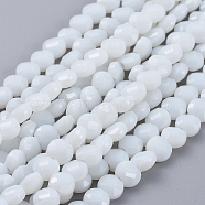 Glass Beads Strands, Faceted, Flat Round, White, 6x4mm, Hole: 1.2mm, about 98pcs/Strand, 22 inch(53.5cm)(EGLA-J149-B12)