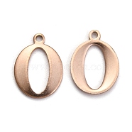 Ion Plating(IP) 304 Stainless Steel Alphabet Charms, Rose Gold, Letter.O, 12.5x9x1mm, Hole: 1mm(STAS-H122-O-RG)