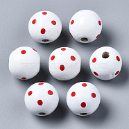 Painted Natural Wood European Beads, Large Hole Beads, Printed, Round with Dot, White, 16x15mm, Hole: 4mm(WOOD-S057-056H)