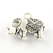 Elephant Tibetan Style Alloy Pendants, Cadmium Free & Lead Free, Antique Silver, 29x33x7mm, Hole: 4.5mm, about 70pcs/1000g(TIBEP-R344-54AS-LF)