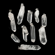 Natural Quartz Crystal Pendants, Rock Crystal, Bullet Charms with Stainless Steel Color Tone 201 Stainless Steel Snap on Bails, 24~48x10~14x8~10mm, Hole: 4.5x5mm(G-G779-02P)