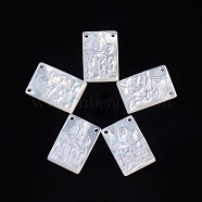 Natural White Shell Pendants for Mother's Day, Rectangle with Mother & Son, 11x8x2~2.5mm, Hole: 0.8mm(SSHEL-D083-32A)