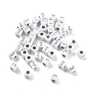 Opaque Acrylic Beads, Square with Letter, Silver Metal Enlaced, Letter E, 5x5x5mm, Hole: 2mm, about 5000ocs(OACR-D282-06E)