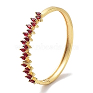 Brass Pave FireBrick Glass Hinged Bangles for Women, Real 18K Gold Plated, Oval, Inner Diameter: 2-3/8 inch(6cm)(BJEW-Z061-08C)