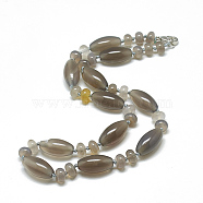 Natural Grey Agate Beaded Necklaces, with Alloy Lobster Clasps, 18.1 inch~18.5  inch(46~47cm), Oval: 20x10mm(NJEW-S388-21)