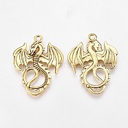 Tibetan Style Alloy Pendants, Dragon, Antique Golden, 35x27x3mm, Hole: 2.5mm(PALLOY-WH0014-04AG)