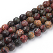 Natural Polychrome Jasper/Picasso Stone/Picasso Jasper Beads Strands, Faceted, Round, 6~6.5mm, Hole: 1mm, about 63pcs/strand, 15.5 inch(G-Q462-86-6mm)