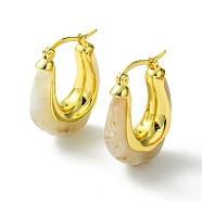 Brass Hoop Earrings, with Resin, Real 18K Gold Plated, 31.5x9x23.5mm(EJEW-C072-01G)