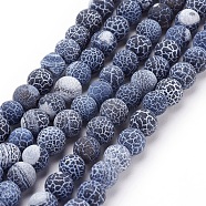 Natural Crackle Agate Beads Strands, Dyed, Round, Grade A, Midnight Blue, 6mm, Hole: 1mm, about 63pcs/strand, 15.5inch(X-G-G055-6mm-10)