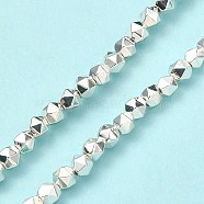 Synthetic Non-magnetic Hematite Beads Strands, Long-Lasting Plated, Faceted, Polygon, Silver Plated, 3.5~4x3.5~4x3.5~4mm, Hole: 0.9~1mm, about 100~102pcs/strand, 15.35~15.75 inch(39~40cm)(G-C024-06C)