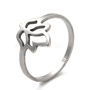 201 Stainless Steel Hollow Out Leaf Finger Ring for Women, Stainless Steel Color, US Size 7 1/4(17.5mm)(RJEW-G278-31P)