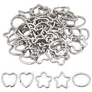 50Pcs 5 Styles Alloy & Iron Split Key Rings, Double Loops Jump Rings, Flower & Oval & Heart, Mixed Shapes, Platinum, 31~37x29~34x3~4mm, 10pcs/style(FIND-NB0004-75)