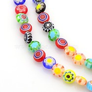 Handmade Millefiori Glass Bead Strands, Flat Disc, Mixed Color, 6x3~4mm, Hole: 1mm, about 66pcs/strand, 15 inch(X-LAMP-J034-6mm-M)